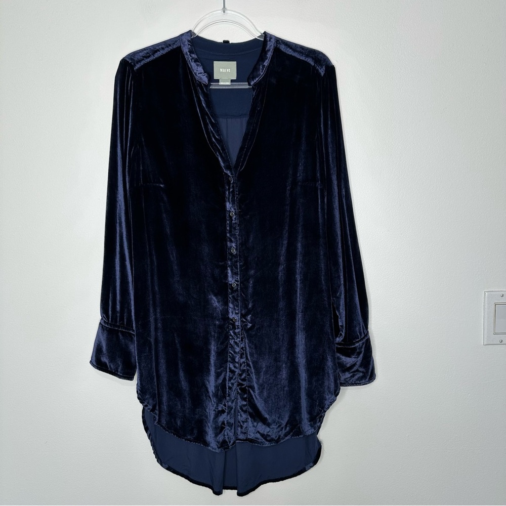 Maeve‎ Crushed Velvet Tunic Shirt Midnight Blue Size 12 - Picture 2 of 13